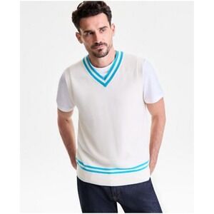 100% Cashmere Sweater Best Preppy Country Club Size Large $179 Cream Blue Tennis